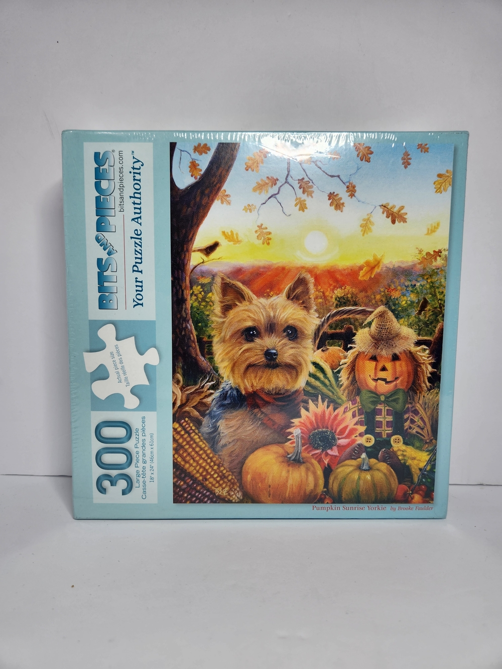 Bits & Pieces Blue-Framed Pumpkin Sunrise Yorkie 300-Piece Puzzle